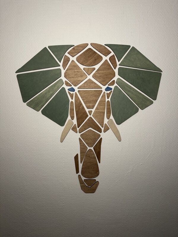 Tableau d'Éléphant géométrique en bois - Concept de puzzle mural DIY