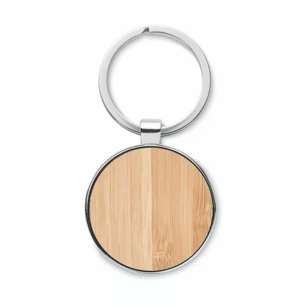 Porte-clés personnalisé rond / métal-bambou – Image 2