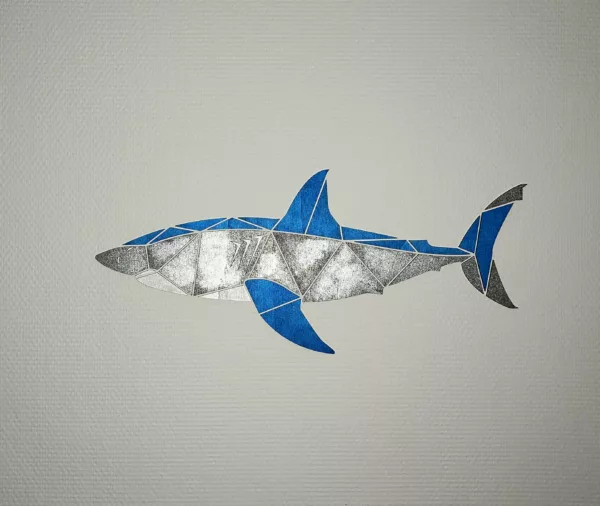 Tableau de Requin géométrique en bois - Concept de puzzle mural DIY