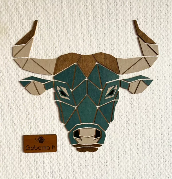 Tableau de Taureau géométrique en bois - Concept de puzzle mural DIY