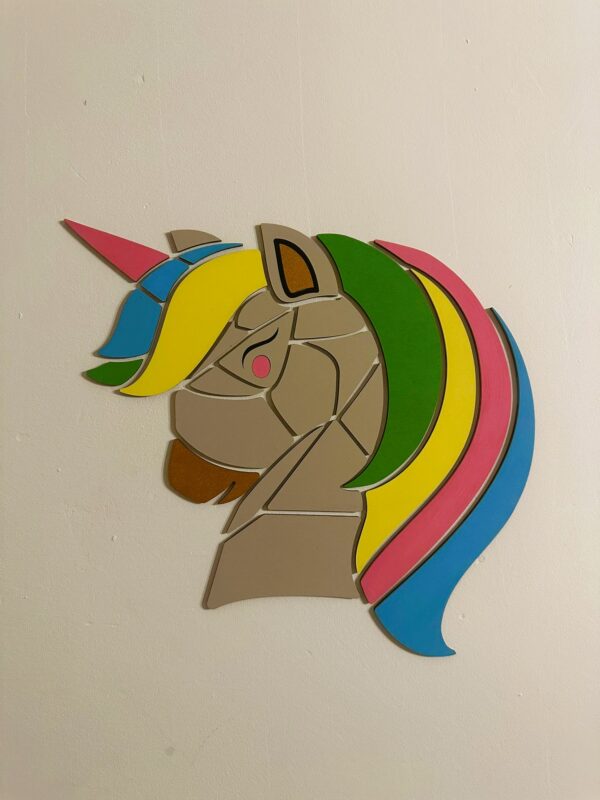 Tableau de Licorne géométrique en bois - Concept de puzzle mural DIY